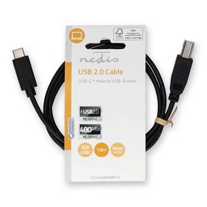 Nedis CCGL60650BK10 USB 2.0 kabel USB-C male - USB-B male 1 meter