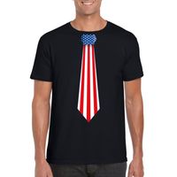 Zwart t-shirt met Amerika USA vlag stropdas heren - thumbnail