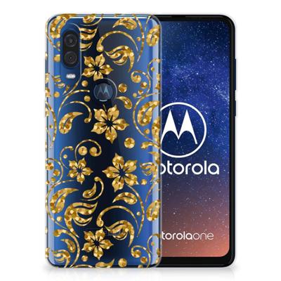 Motorola One Vision | TPU Case | Gouden Bloemen Motorola One Vision | TPU Case | Gouden Bloemen