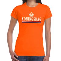 Oranje Koningsdag met vlag en kroontje t-shirt voor dames - thumbnail
