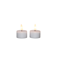 Theelicht led 3d vlam op batterij met timer 2 stuks d4h5 cm wit - Annas collection