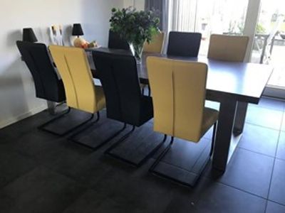 Set van 8 leren eetkamerstoelen - met sledepoot - diverse kleuren leer - Echt leer, Industrieel, ontdek de vele Leersoorten en Kleuren bij ShopX