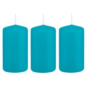 5x Turquoise blauwe cilinderkaarsen/stompkaarsen 5 x 10 cm 23 branduren