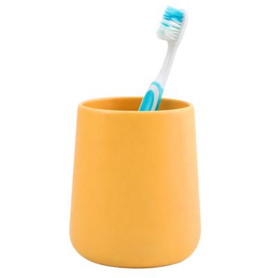 Badkamer beker / tandenborstelhouder Earth Serie - Keramiek - geel - 8 x 10 cm Badkamer beker / tandenborstelhouder Earth Serie - Keramiek - geel - 8 x 10 cm