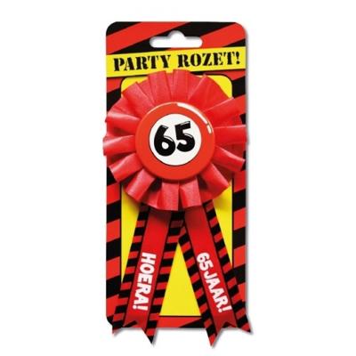 Paperdream 65 jaar rozet - leeftijd badge - 65e verjaardag - rood - feestartikelen