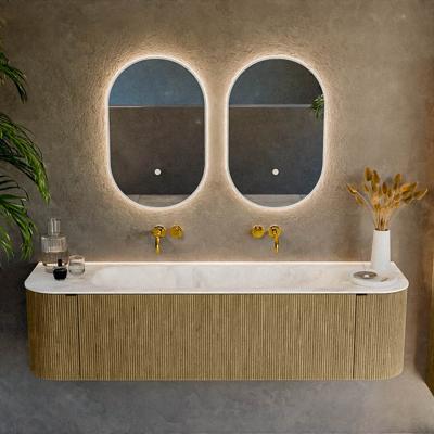 Badmeubel Mondiaz Kurve-Dlux | 170 cm cm | Meubelkleur Dusk | Wastafelkleur Frappe | Solid surface | Wasbak midden spoelbak | Zonder kraangat(en)