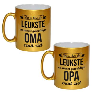 Geweldige opa/oma koffie mokken / bekers - verjaardag cadeau set 2x - 300 ml - Goud - Keramiek Geweldige opa/oma koffie mokken / bekers - verjaardag cadeau set 2x - 300 ml - Goud - Keramiek
