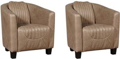 Set van 2 Taupe leren landelijke kuipstoel Press Special - poot hout zwart - Vintage Leer Taupe (taupe leer)