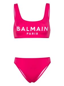 Balmain embroidered-logo scoop-neck bikini set - Rose