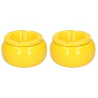 Stormasbak - 2x stuks - geel - rond - 11 cm - keramiek - asbak voor buiten - terras asbak