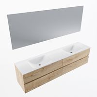 MONDIAZ VICA 200cm badmeubel onderkast Washed Oak 4 lades. Wastafel CLOUD dubbel zonder kraangat, kleur Talc met spiegel LED. - thumbnail