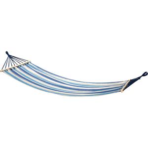 Hangmat Beach Vibes - blauw/naturel - 200 x 100 cm - met houten/touwen frame