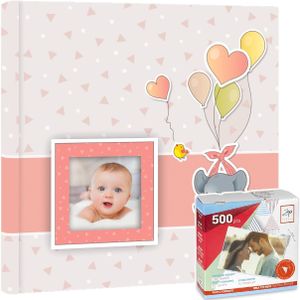 Fotoboek/fotoalbum Pierre baby meisje met 30 paginas roze 32 x 32 x 3,5 cm inclusief plakkers