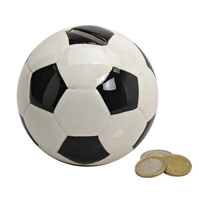 Spaarpot Voetbal thema - voor kinderen - keramiek - zwart/wit - Dia 10 cm