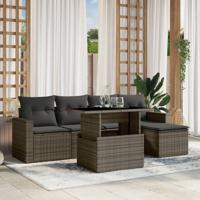 6-delige Loungeset met kussens poly rattan grijs