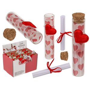 Pakket van 100x stuks valentijn hartjes cadeau hartjes flesje van glas met boodschap 11 cm   -