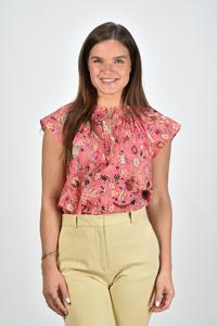 Ulla Johnson blouse Cleo met bloemenprint en korte mouw roze