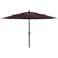 vidaXL Parasol 3-laags met aluminium paal 3,5 m bordeauxrood