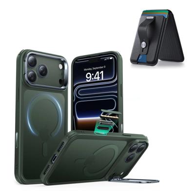 iPhone 17 Pro Max Classic Hybrid Magnetic Case (Camera Control, Stash Stand) with Wallet Stand Bundle - Frosted Green
