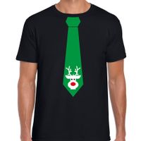 Stropdas Kerst t-shirt rendier zwart voor heren - thumbnail