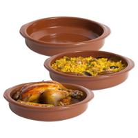 Tapas ovenschaaltje/serveerschaaltje - 3x - rond - Spaans terracotta/aardewerk - D20 x H4.5 cm