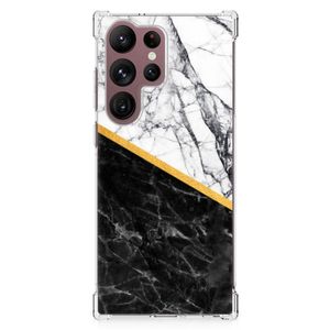 Samsung Galaxy S23 Ultra Anti-Shock Hoesje Marmer Wit Zwart - Origineel Cadeau Man