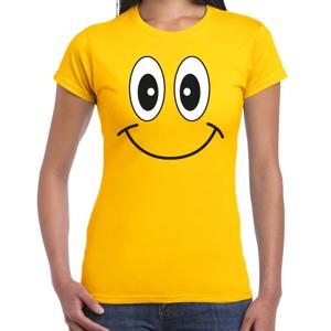 Verkleed T-shirt voor dames - Smile Emoticon - geel - carnaval - feestkleding