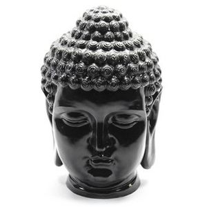 Boeddha Hoofd XL - Zwart Glans - Polyester - 53x30cm - Binnen / Buiten - LAATSTE