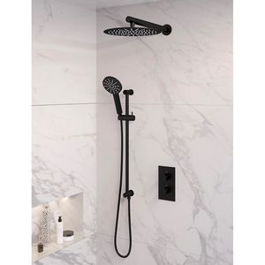 Inbouw Regendouche Set Brauer Black Edition Wanduitloop Ronde Hoofddouche 30 cm Met Glijstang en Handdouche 3 Standen Mat Zwart Brauer