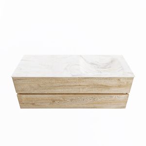 MONDIAZ VICA-DLUX 130cm badmeubel onderkast Washed Oak 2 lades. Inbouw wastafel CLOUD rechts zonder kraangat, kleur Ostra.