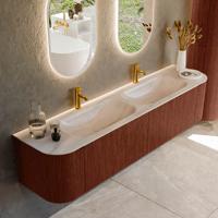 Badmeubel Mondiaz Kurve-Dlux | 190 cm | Meubelkleur Ruby | Wastafelkleur Meli | Solid surface | Wasbak beide zijden spoelbak | 2 kraangaten