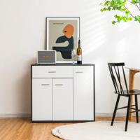 Modern Dressoir Keukenkast met Kantelbeveiliging en Verstelbare Plank Zijopbergkast met 3 Deuren Grote Lade voor Eetkamer Woonkamer - thumbnail