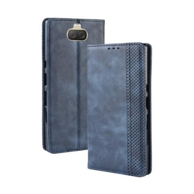 Magnetische Buckle retro textuur horizontale Flip lederen case voor Sony Xperia 10 met houder & kaartsleuven & portemonnee (blauw)