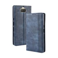 Magnetische Buckle retro textuur horizontale Flip lederen case voor Sony Xperia 10 met houder & kaartsleuven & portemonnee (blauw)