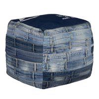 WOMO-DESIGN Vierkante zitkruk blauw, 45x45x45 cm, gemaakt van jeans met katoenen vulling - thumbnail