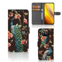 Xiaomi Poco X3 | Poco X3 Pro | Telefoonhoesje | Met pasjeshouder | Pauw met Bloemen