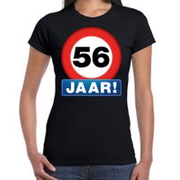 Stopbord 56 jaar verjaardag t-shirt zwart voor dames