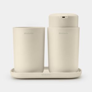 Brabantia ReNew Badkameraccessoires - set van 3 - Zeeppomp - Tandenborstelhouder - Schaal - soft beige 223402