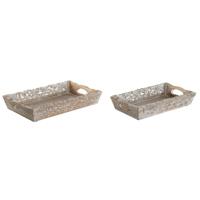 Set van trays Home ESPRIT Wit Natuurlijk Mangohout 40,5 x 25,5 x 6,5 cm (2 Stuks)