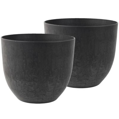 2x stuks bloempot/plantenpot van gerecycled kunststof zwart D33 en H29 cm