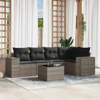 6-delige Loungeset met kussens poly rattan grijs 6-delige Loungeset met kussens poly rattan grijs