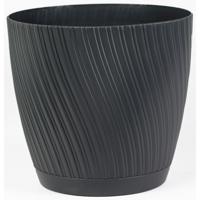 Form Plastic Plantenpot/bloempot Waves - kunststof - antraciet - D19 x H17 cm - met schotel - thumbnail