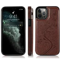 iPhone 12 Mini hoesje - Backcover - Pasjeshouder - Portemonnee - Bloemenprint - Kunstleer - Bruin - thumbnail