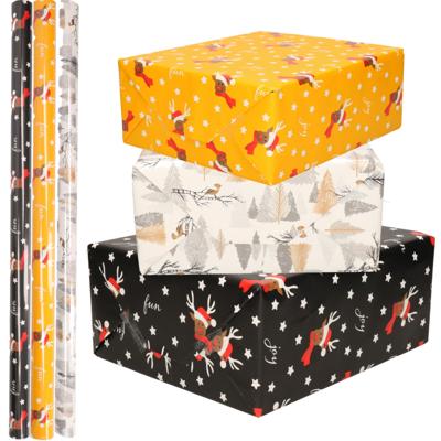 Luxe Kerst inpakpapier - cadeaupapier - 3 verschillende prints - 9x rollen - 250 x 70 cm