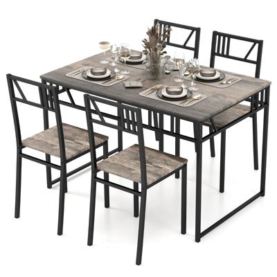 5-Delige Eettafel Set Industriële Stijl Keukentafel en 4 Stoelen met Imitatie Houten Blad en Metalen Frame Rechthoekige Tafel en Stoel Set