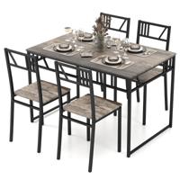 5-Delige Eettafel Set Industriële Stijl Keukentafel en 4 Stoelen met Imitatie Houten Blad en Metalen Frame Rechthoekige Tafel en Stoel Set