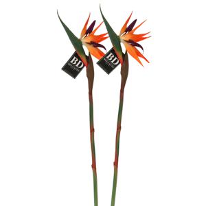 Kunstbloem Strelitzia/Paradijsvogelplant - 2x - 84 cm - losse steel - kunst zijdebloem