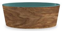 Tarhong voerbak hond olive melamine houtprint / teal zeegroen (15,5X15,5X5,5 CM 700 ML) - thumbnail