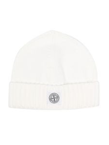 Stone Island Junior bonnet en coton à patch logo - Blanc