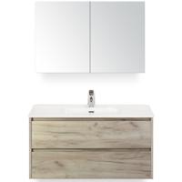 Dante Badmeubelset 100 cm - Craft Oak - Keramische Wastafel Wit Cover met Spiegelkast